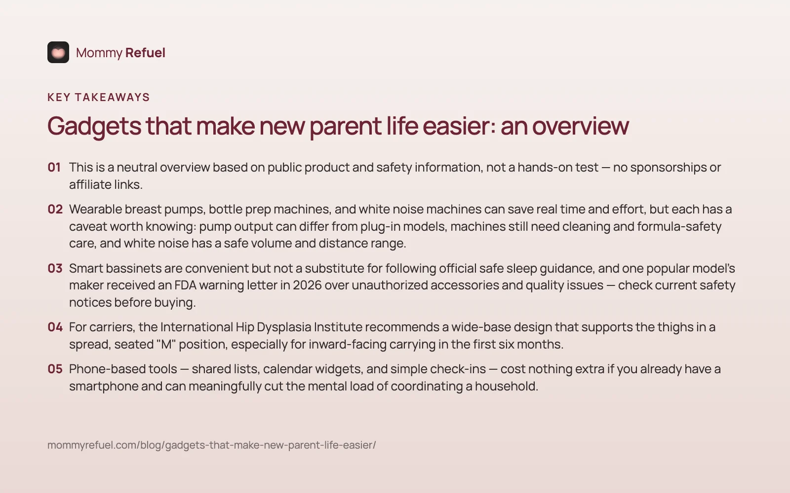 Key takeaways: Gadgets that make new parent life easier: an overview Key takeaways from “Gadgets that make new parent life easier: an overview” — summary card