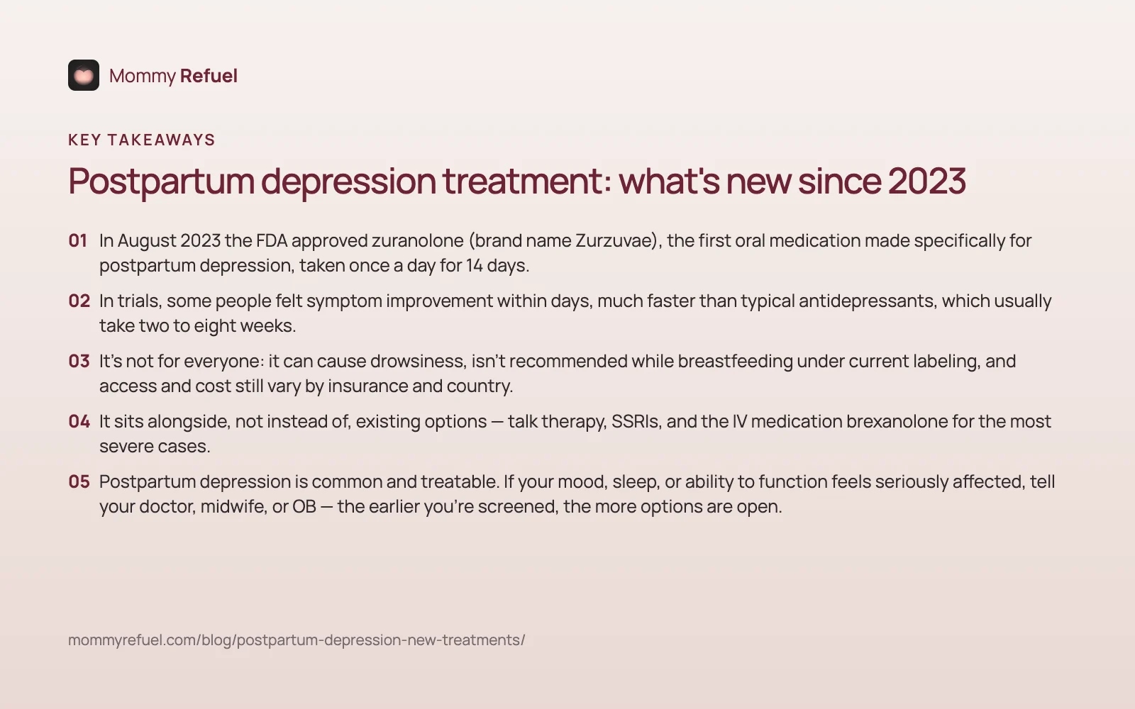 Key takeaways from “Postpartum depression treatment: what's new since 2023” — summary card