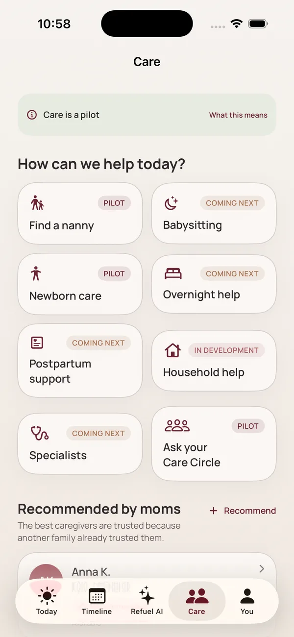 Mommy Refuel app screenshot